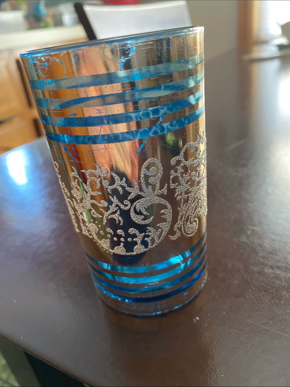Blue and Silver Decorative Glass Tumbler - Home Accents Vintage